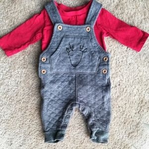 Infant Holiday Reindeer Overalls Set with Red Top